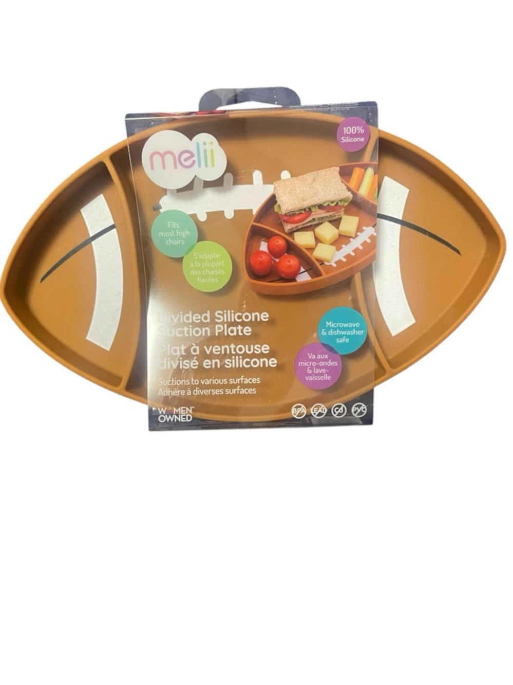 Melli Football Divided Silicone Suction Plate Kids Toddler Feeding - New